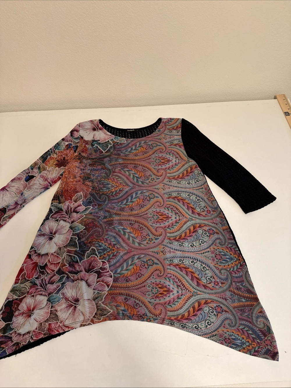 Desigual Multicolor Paisley & Floral Tunic with Black Sleeves